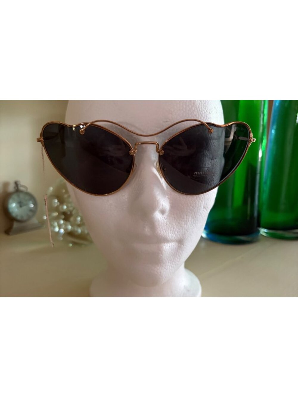 NWT Women's Miu Miu Oversized Butterfly Sunglasses Antique Gold Frame Gray Lens - Picture 7 of 11